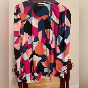 Blue and Pink Geometric Pattern Blouse